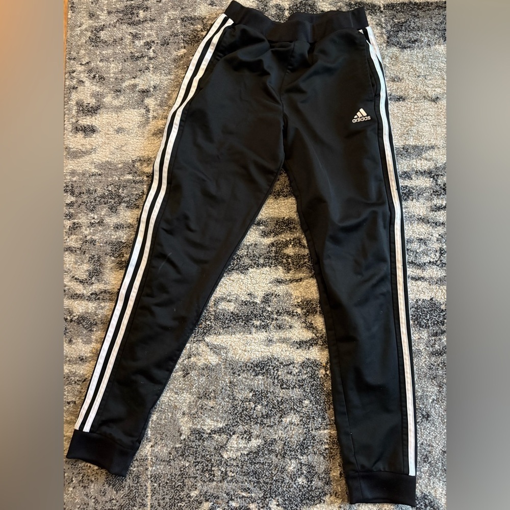 Boys Adidas Kids Black Joggers with White Stripes